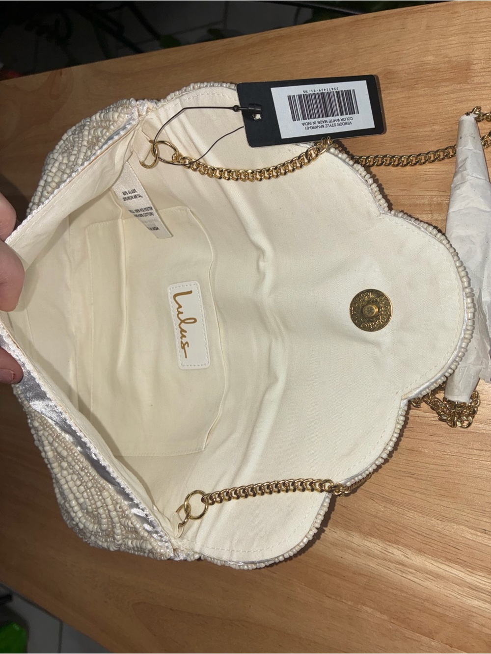 Lulu's Ivory Beaded Scallop Flap Crossbody Clutch - Picture 5 of 6